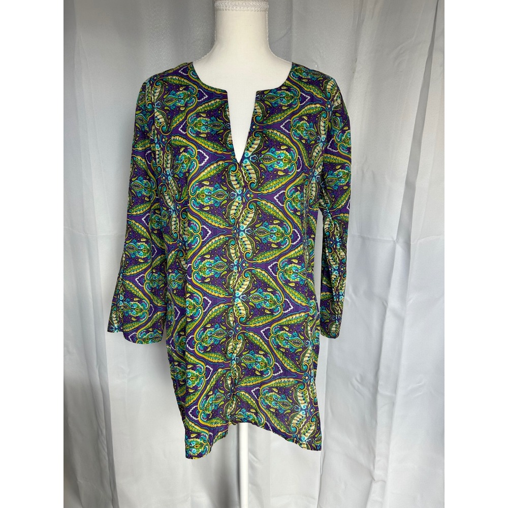 Paisley cotton Tunic Top Split V-Neck 
Boho, size large.